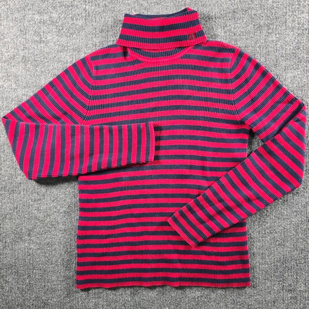 Lauren Ralph Lauren Turtleneck Sweater Womens M Red Navy Blue Striped Cotton